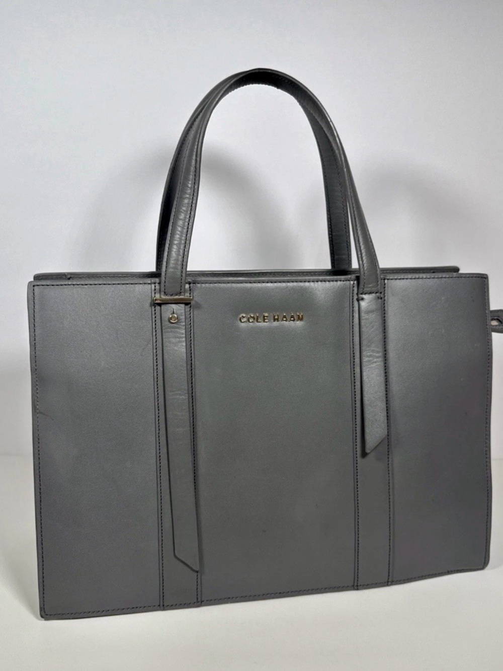 Cole Haan Gray Structured Leather Vesty Tote with Top Handles